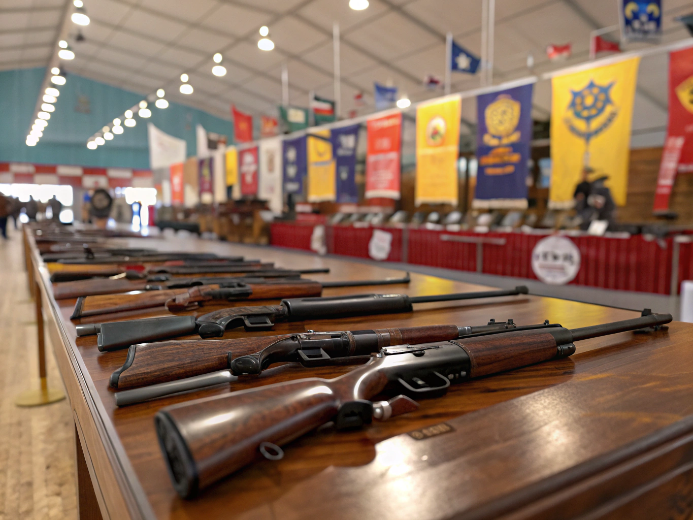 High-end sporting firearms and optics display